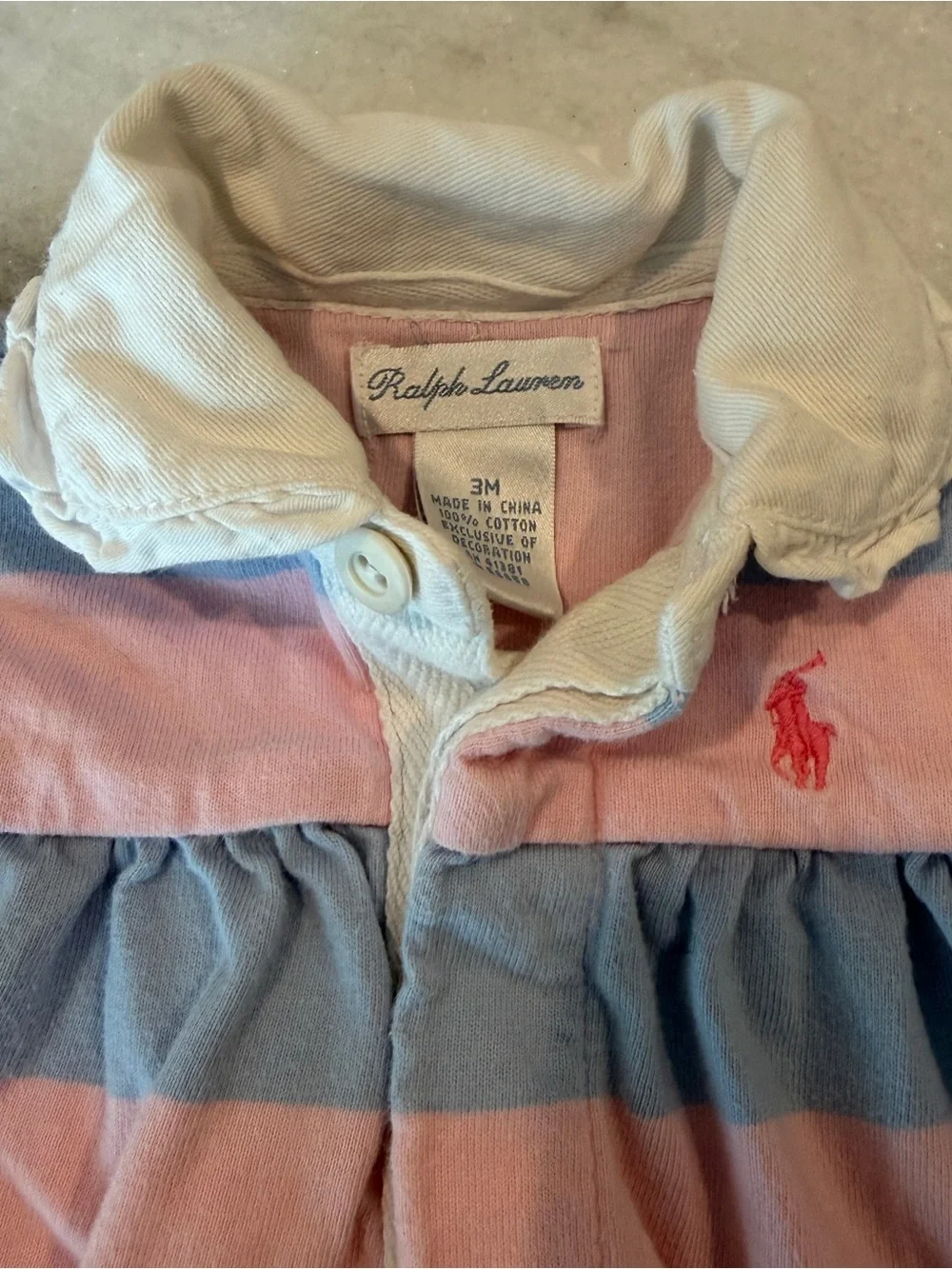 Ralph Lauren Pink & Blue Striped Baby One-Piece Baby Outfit Peter Pan Collar